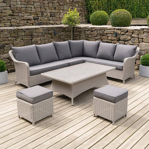 Stone Grey Antigua Corner Set with Adjustable Ceramic Top Table - Casual Dining - Pacific Lifestyle - Garden Furniture UK