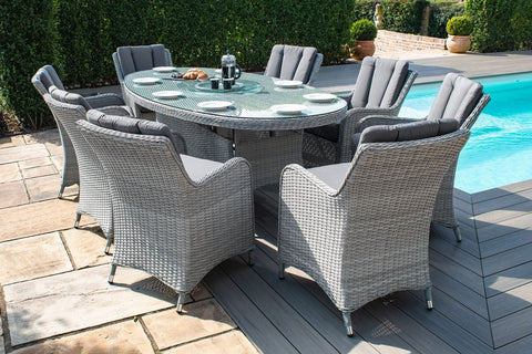 Ascot 8 Seat Oval Dining Set - With Lazy Susan & Weatherproof Cushions