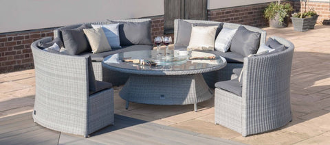 Ascot Round Sofa Dining Set - With Rising Table & Weatherproof Cushions