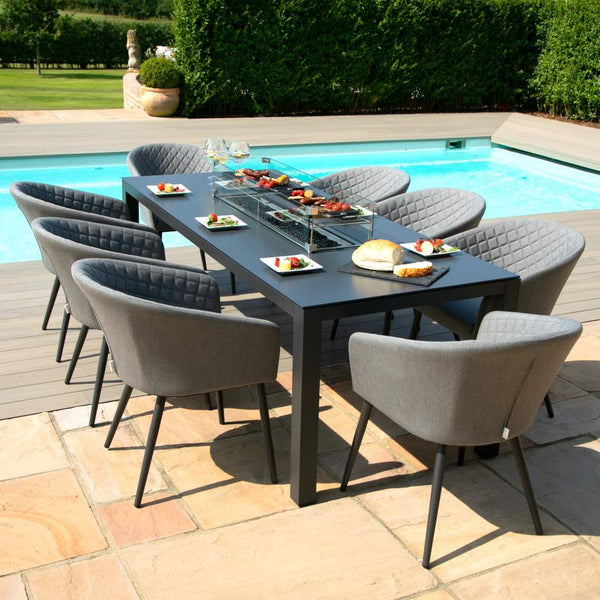 Outdoor dining table set with fire pit discount