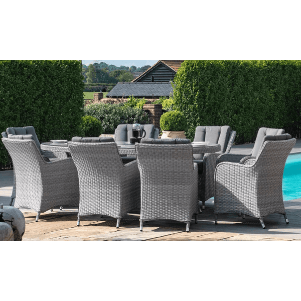 Ascot 8 Seat Oval Dining Set With Lazy Susan & Weatherproof Cushions