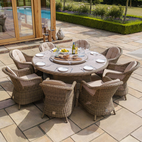 Winchester 8 Seat Round Dining Set with Heritage Dining Chairs & Woven Lazy Susan - Ceramic Glass