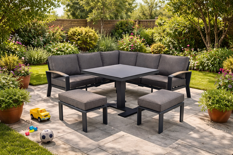 Supremo Square Corner Dining Set with Footstools - Ex Display Clearance Outlet