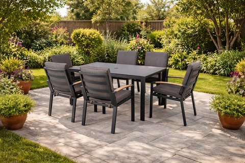 Supremo 6 Seat Rectangle Dining Set with Back Cushions Ex Display - Clearance Outlet