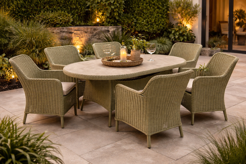 Supremo 6 Seat Oval Dining Set with Ceramic Top - Ex Display Clearance Outlet