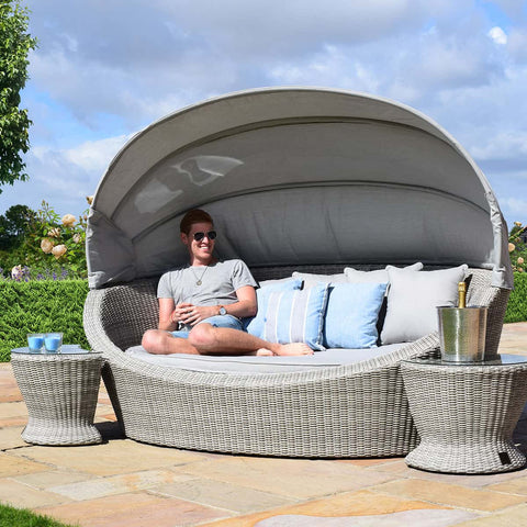 Oxford Outdoor Rattan Daybed with Ceramic side tables - Show model only