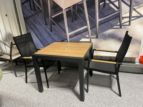 Supremo 2 Seat Bistro Set Black & Wooden Effect - Ex Display Clearance Outlet