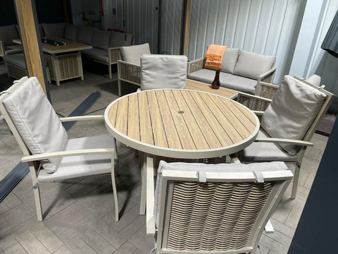 Supremo 4 Seat Round Dining Set with Wooden Affect Table Top