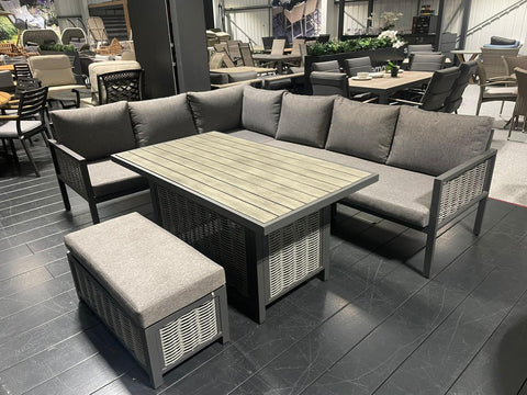 Supremo Anthracite Corner Dining Set with Footstalls & Wood Affect Table - Ex Display