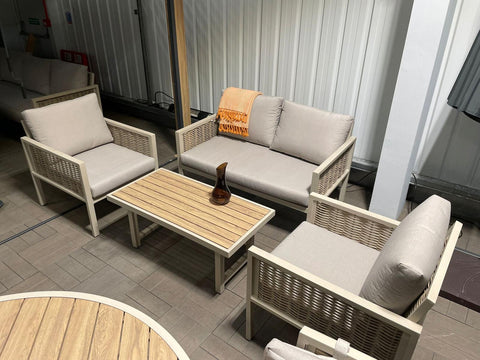 Supremo 2 Seat Sofa Set with Arm Chairs Aluminum and Rope Weave - Ex Dsiplay