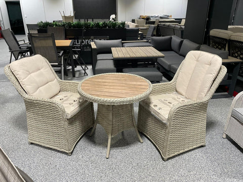 Supremo 2 Seat Bistro Set With Wooden Effect Coffee Table - Ex Display Clearance Outlet