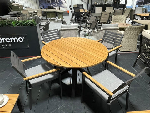 Supremo Anthracite 4 Seat Round Dining Set with Wood Effect Table Top - Ex Display