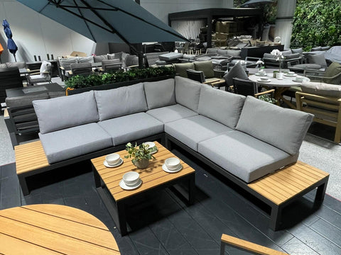 Supremo Anthracite Corner Dining Set With End Tables and Coffee Table - Ex Display Clearance