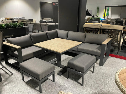 Supremo Square Corner Dining Set With Footstools and Rising Table