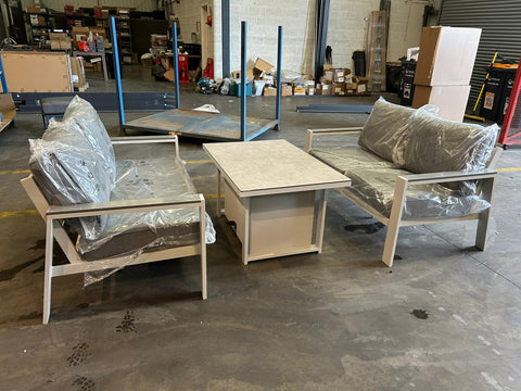 Supremo 2 Seat Sofa Set With Ceramic Coffee Table - White/Grey Clearance Ex Display