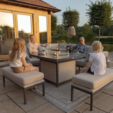 Pulse Square Corner Outdoor Fabric with Firepit table  Oatmeal - Showmodel only