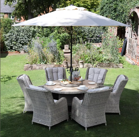 Lyra 6 Seat Round Dining Set with Lazy Suzan & Wooden Table Top - Showmodel/ Ed Display