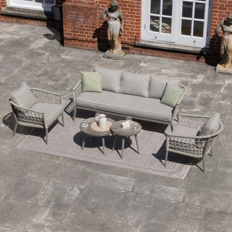 Monaco Rope Weave 3 Seat Sofa Set - with Pair of Round Coffee Tables - Ivy Green
