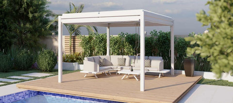 PERGOLA 3M X 3M - WITH 4 DROP SIDES & LED LIGHTING - WHITE