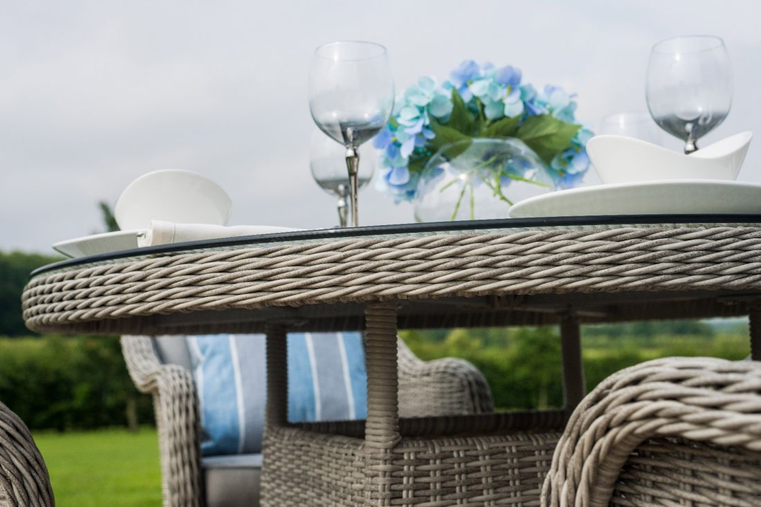 Oxford Seat Oval Dining Set with Heritage Chairs- Garden