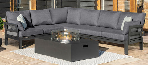 Oslo Corner Group with Rectangular Gas Firepit Coffee Table / Charcoal