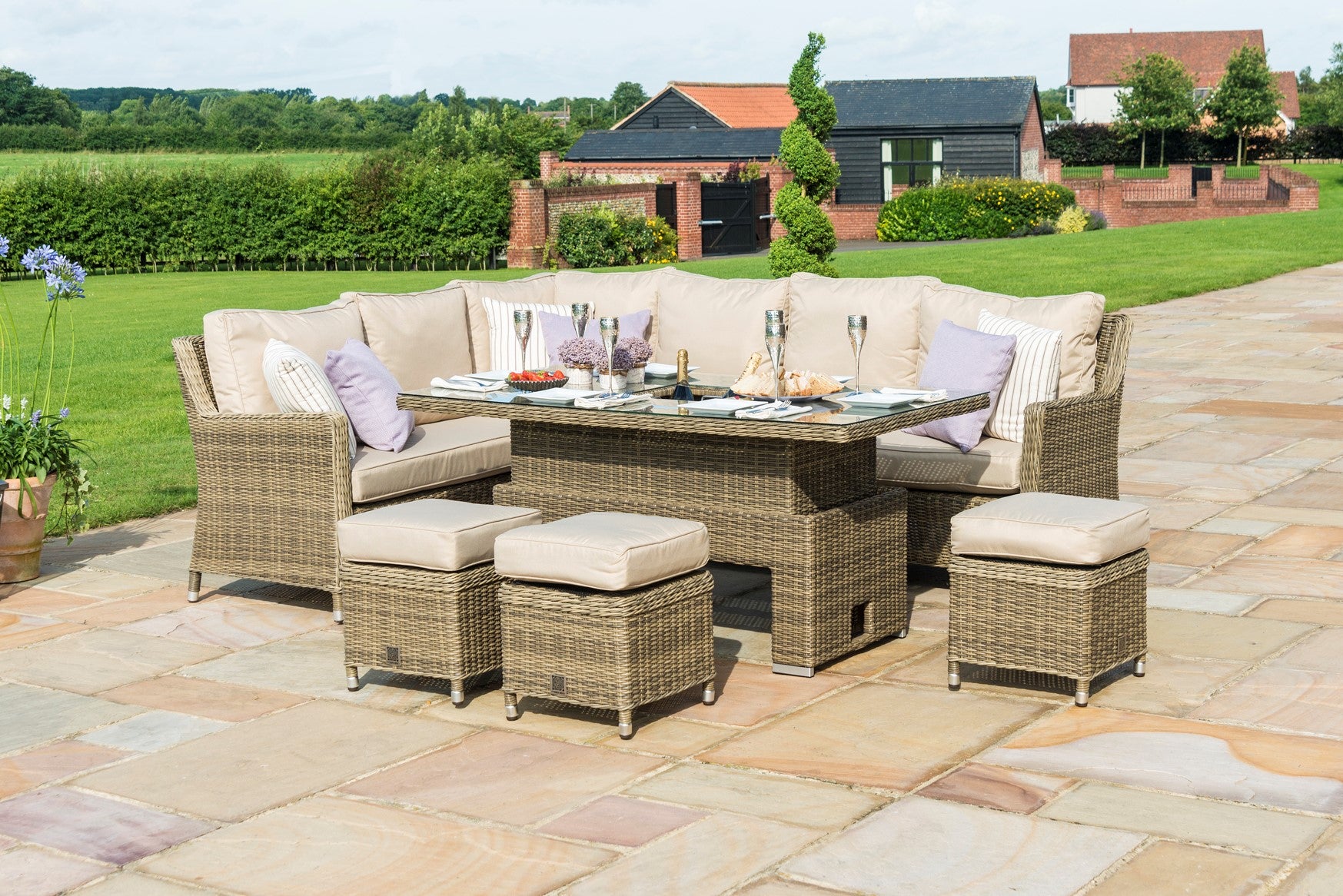 Winchester Corner Dining Set and Rising Table Garden Furniture UK