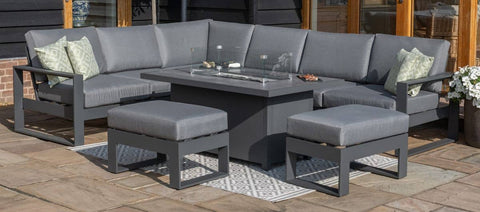 Amalfi Large Corner Dining Set - With Firepit Table & Footstools - Casual Dining - Maze Rattan - Garden Furniture UK