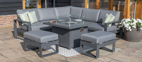 Amalfi Small Corner Dining Set - With Firepit Table & Footstools - Casual Dining - Maze Rattan - Garden Furniture UK