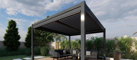 Pergola Aluminium 4m x 3m - With 4 Drop Sides & LED Lighting - Grey